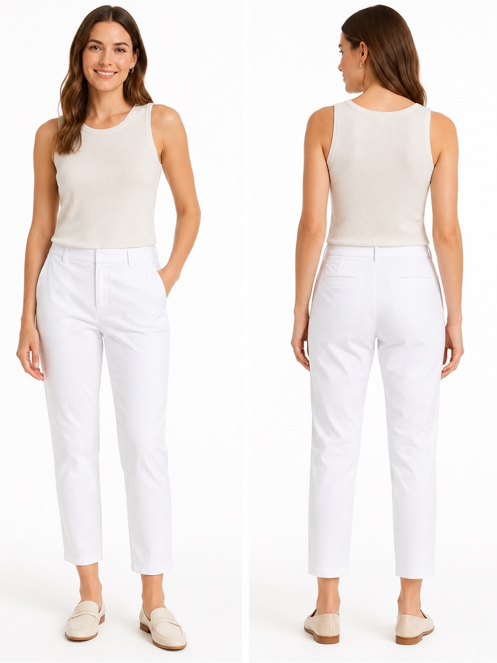 Caslon Women’s Slim Ankle Length Pants, Cotton/Spandex Blend, White, Size 8